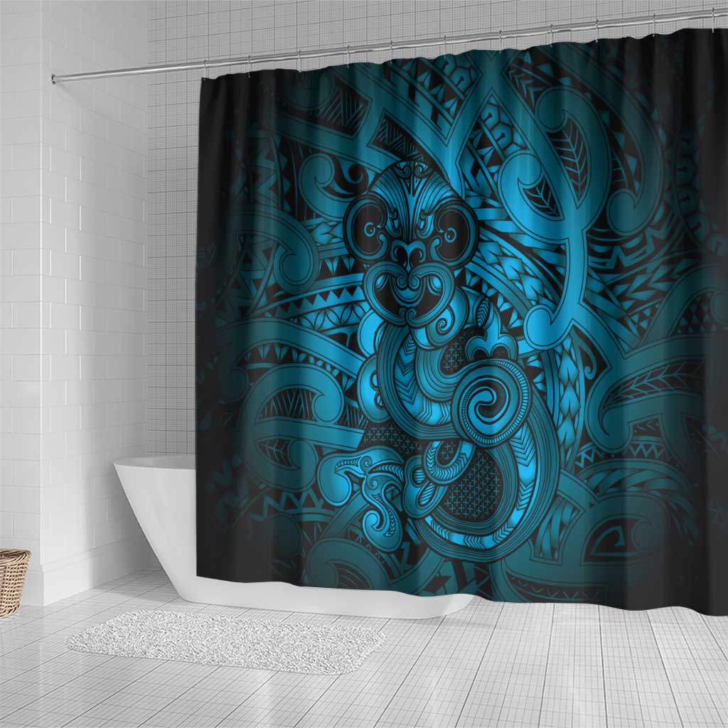 Aotearoa Maori Hei Tiki Shower Curtain Kikorangi Kowhaiwhai Puhoro Motif LT9 - Polynesian Pride