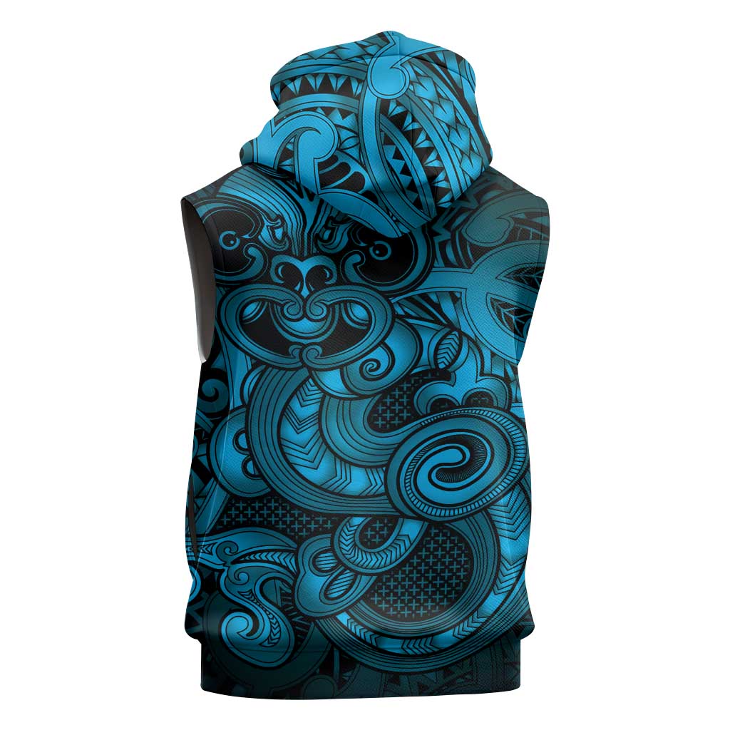 Aotearoa Maori Hei Tiki Sleeveless Hoodie Kikorangi Kowhaiwhai Puhoro Motif
