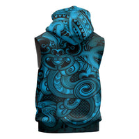 Aotearoa Maori Hei Tiki Sleeveless Hoodie Kikorangi Kowhaiwhai Puhoro Motif