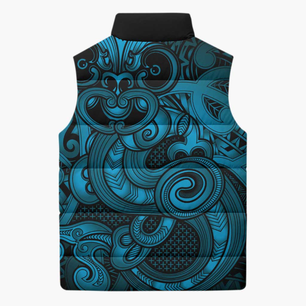 Aotearoa Maori Hei Tiki Sleeveless Puffer Jacket Kikorangi Kowhaiwhai Puhoro Motif LT9 - Polynesian Pride