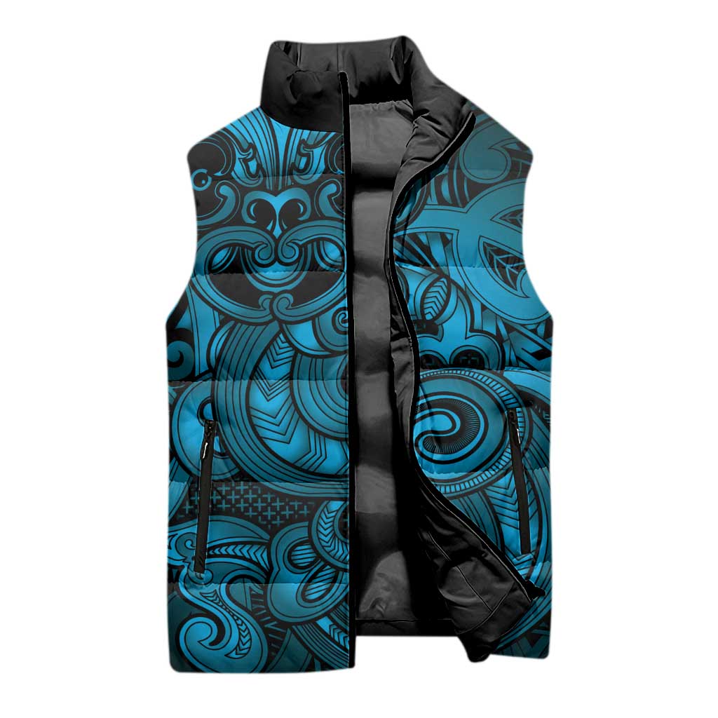 Aotearoa Maori Hei Tiki Sleeveless Puffer Jacket Kikorangi Kowhaiwhai Puhoro Motif LT9 - Polynesian Pride