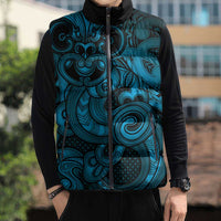 Aotearoa Maori Hei Tiki Sleeveless Puffer Jacket Kikorangi Kowhaiwhai Puhoro Motif LT9 - Polynesian Pride