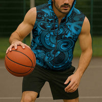Aotearoa Maori Hei Tiki Sleeveless Zip Hoodie Kikorangi Kowhaiwhai Puhoro Motif