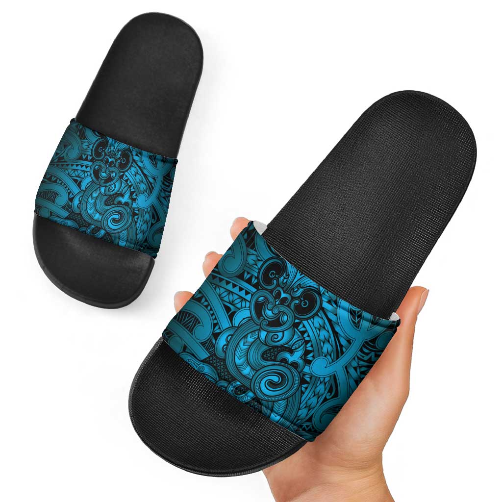 Aotearoa Maori Hei Tiki Slide Sandals Kikorangi Kowhaiwhai Puhoro Motif LT9 - Polynesian Pride
