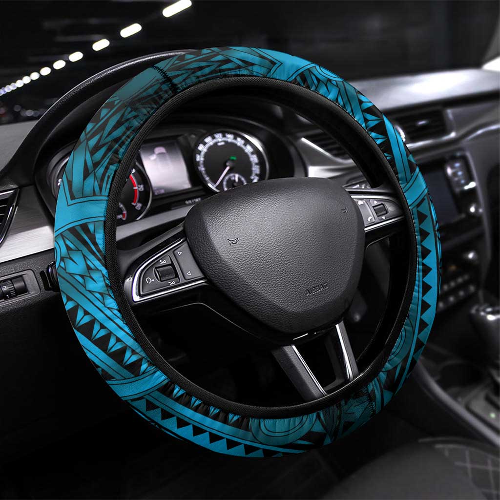 Aotearoa Maori Hei Tiki Steering Wheel Cover Kikorangi Kowhaiwhai Puhoro Motif