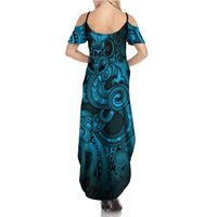 Aotearoa Maori Hei Tiki Summer Maxi Dress Kikorangi Kowhaiwhai Puhoro Motif LT9 - Polynesian Pride