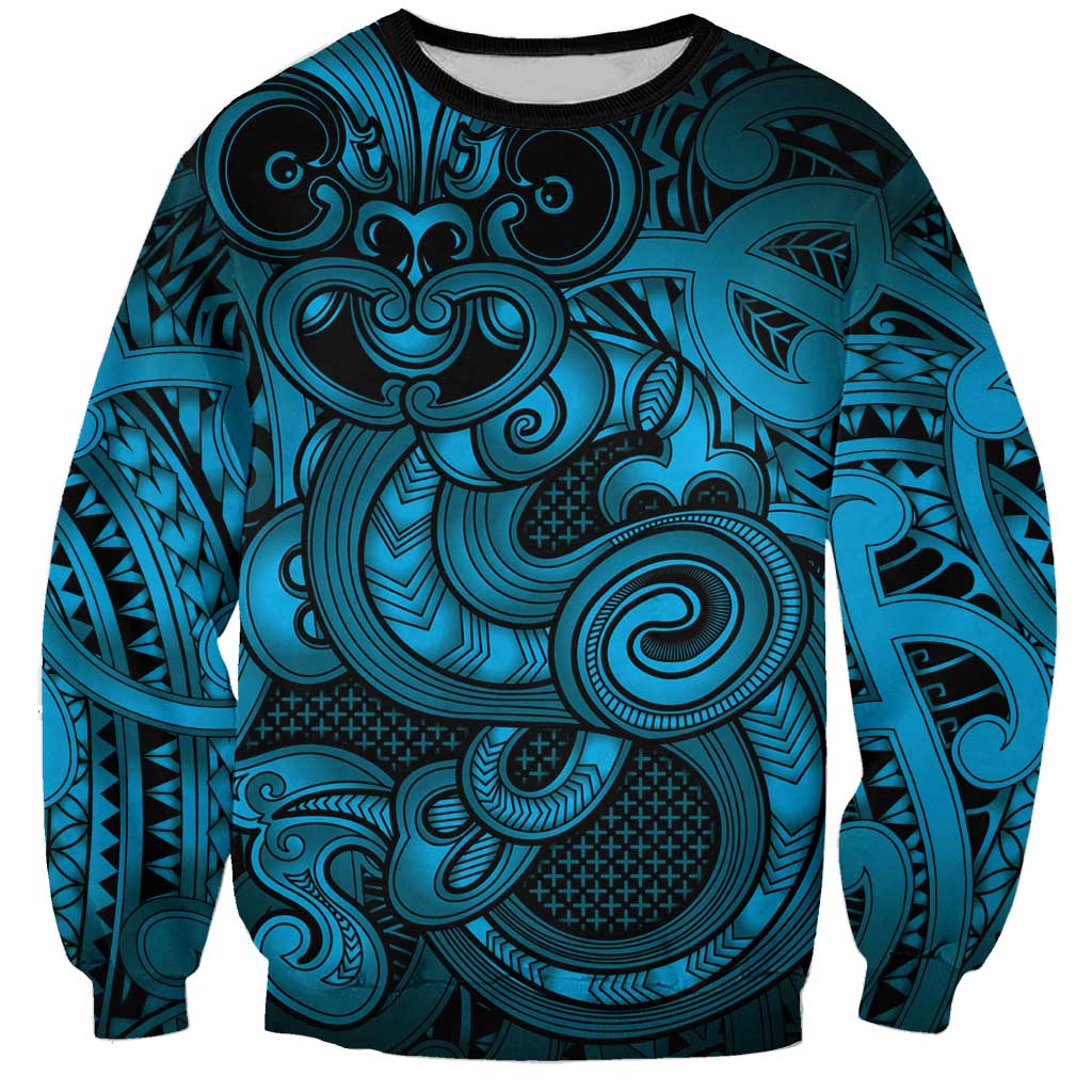 Aotearoa Maori Hei Tiki Sweatshirt Kikorangi Kowhaiwhai Puhoro Motif