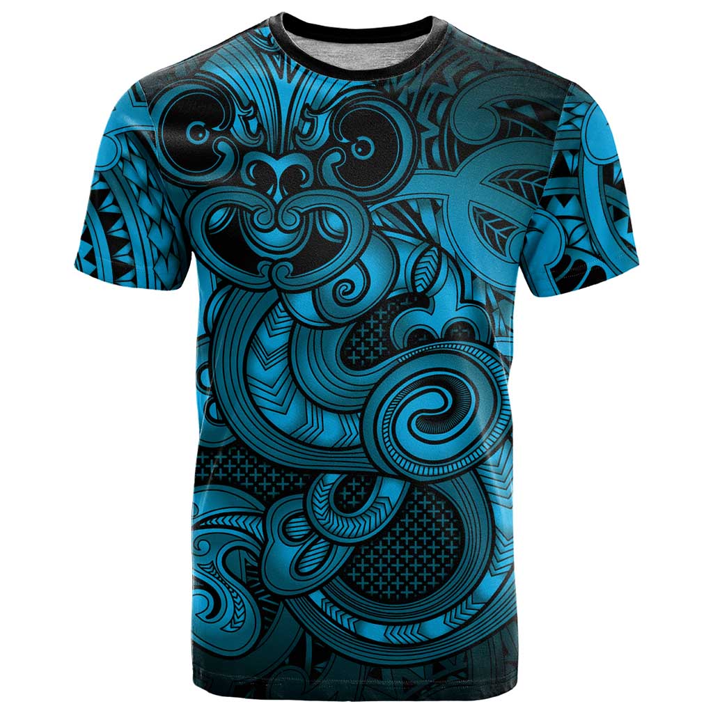 Aotearoa Maori Hei Tiki T Shirt Kikorangi Kowhaiwhai Puhoro Motif