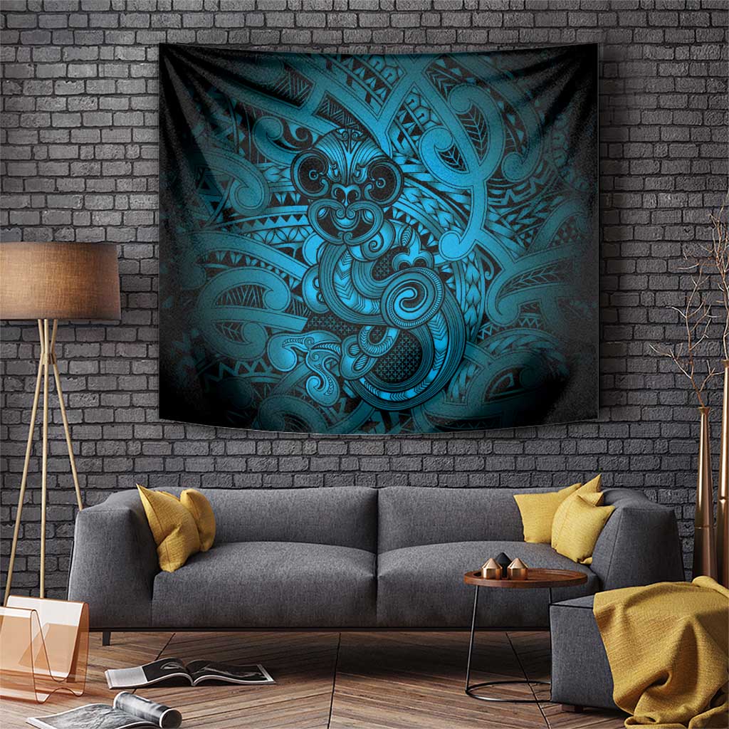 Aotearoa Maori Hei Tiki Tapestry Kikorangi Kowhaiwhai Puhoro Motif LT9 Blue - Polynesian Pride