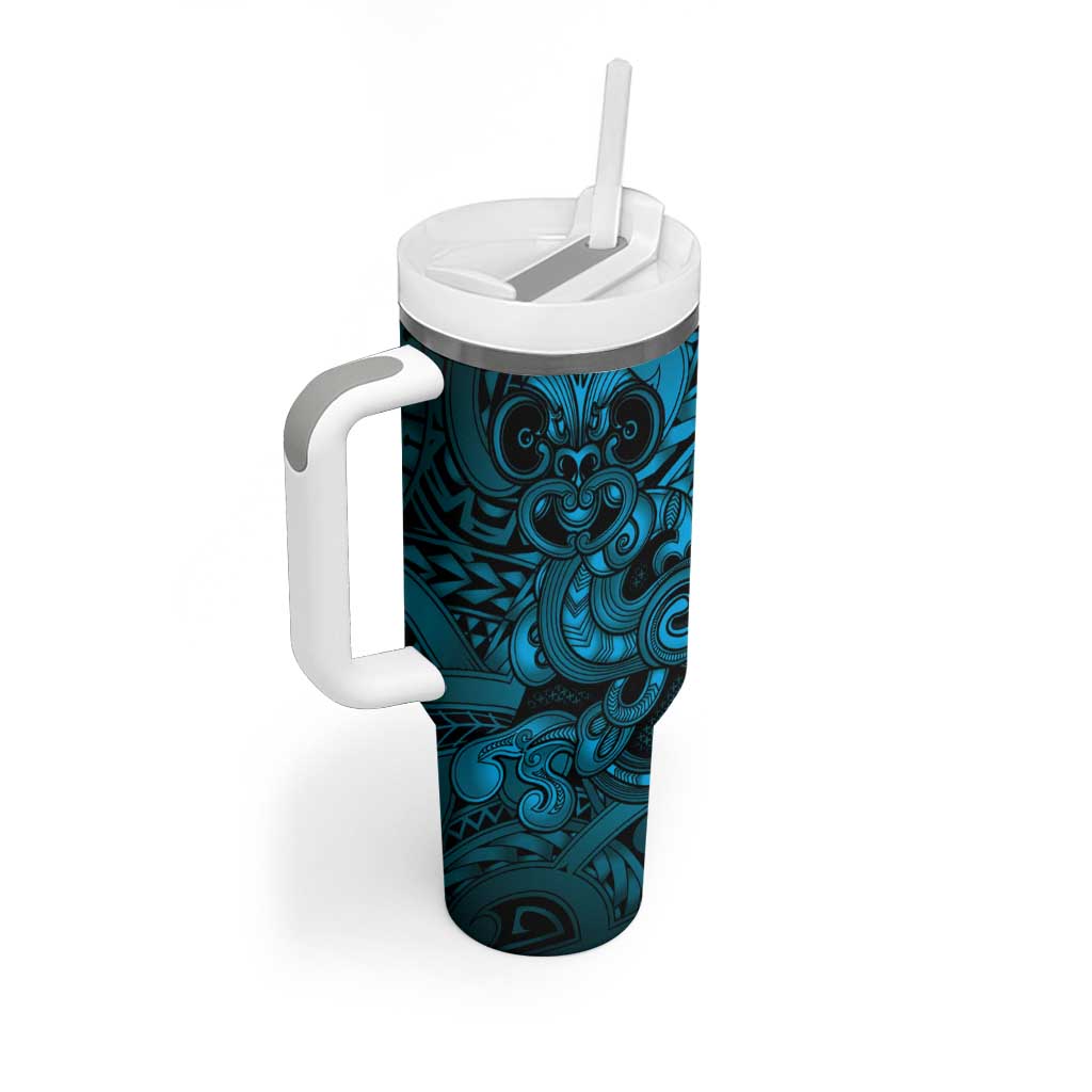 Aotearoa Maori Hei Tiki Tumbler With Handle Kikorangi Kowhaiwhai Puhoro Motif