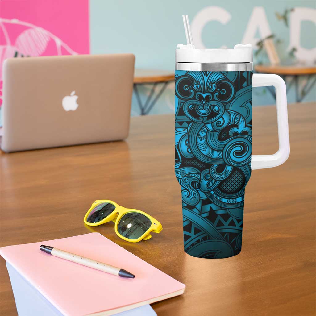 Aotearoa Maori Hei Tiki Tumbler With Handle Kikorangi Kowhaiwhai Puhoro Motif