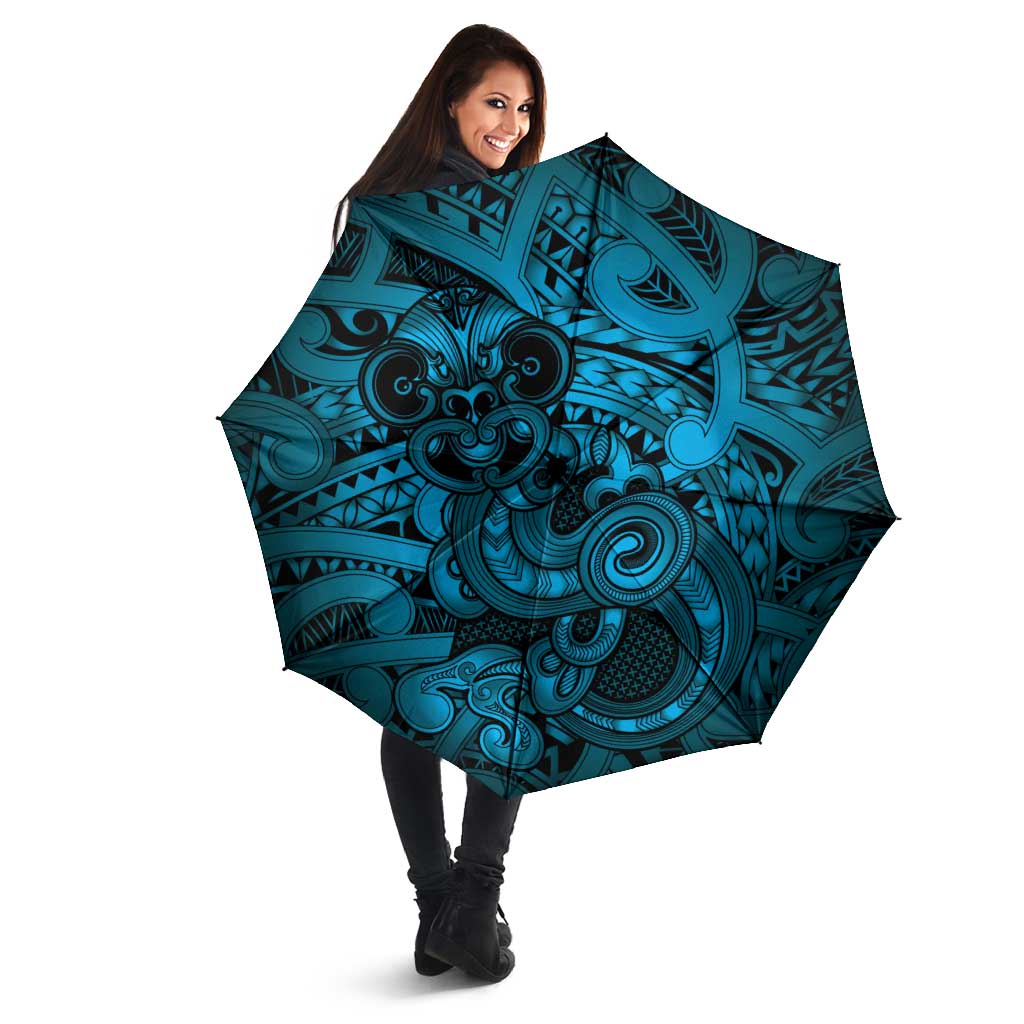 Aotearoa Maori Hei Tiki Umbrella Kikorangi Kowhaiwhai Puhoro Motif
