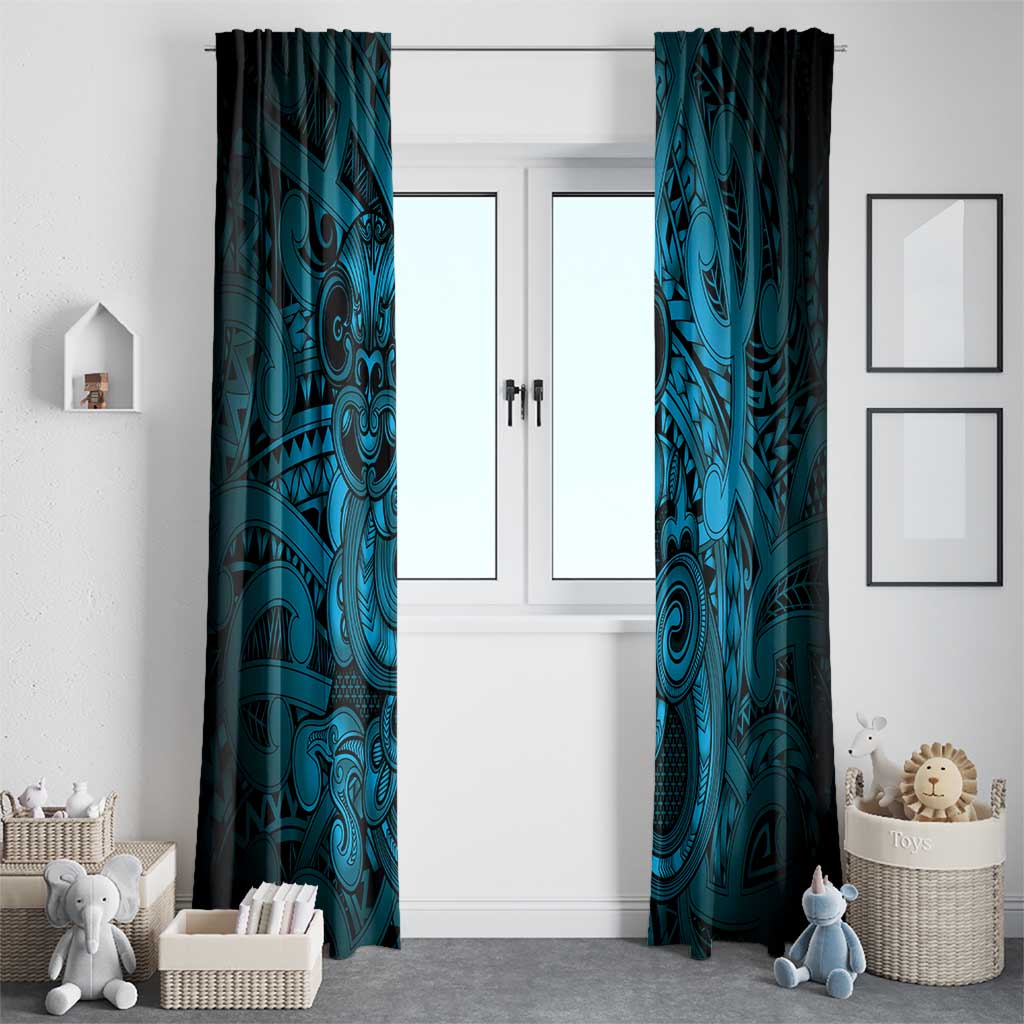 Aotearoa Maori Hei Tiki Window Curtain Kikorangi Kowhaiwhai Puhoro Motif LT9 - Polynesian Pride