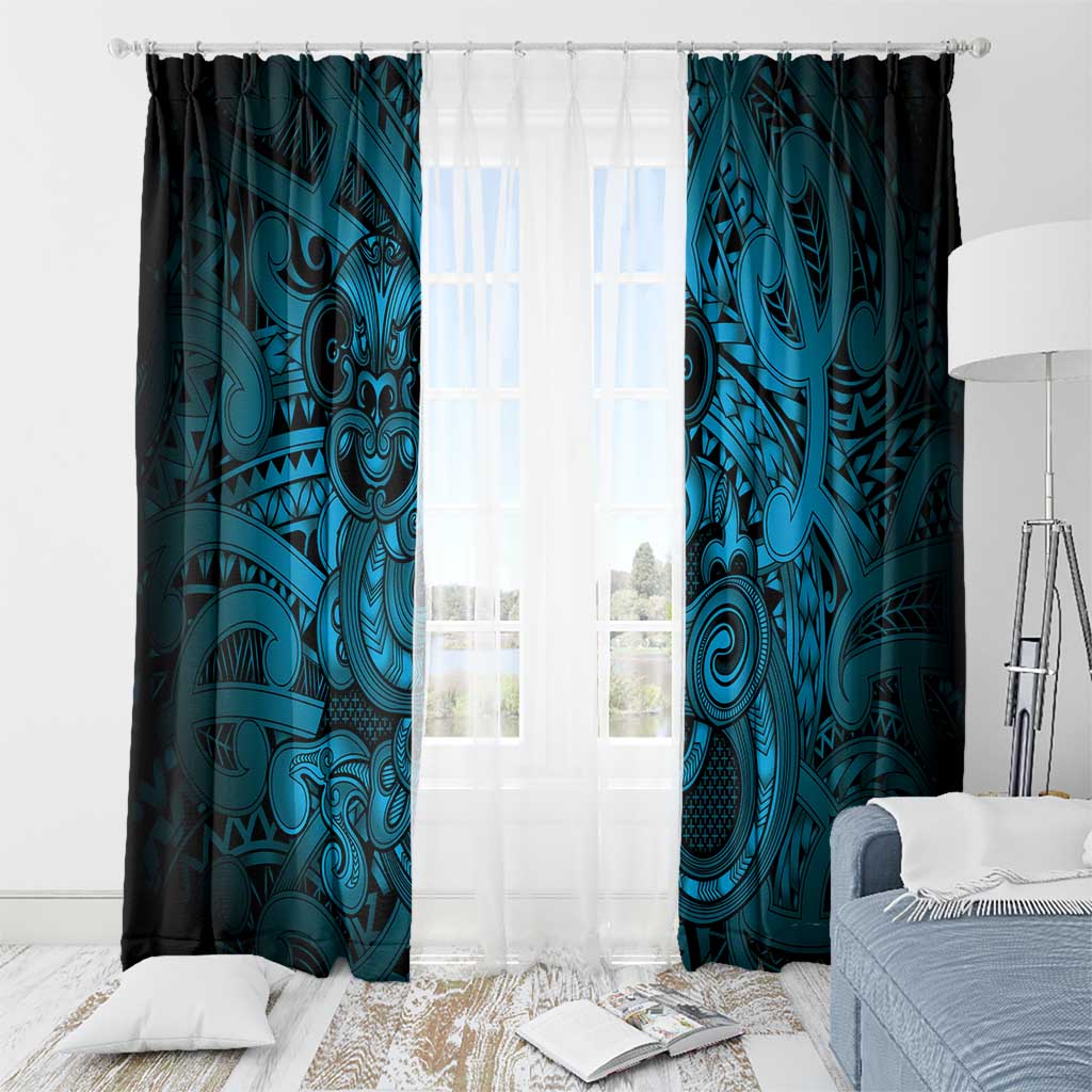 Aotearoa Maori Hei Tiki Window Curtain Kikorangi Kowhaiwhai Puhoro Motif LT9 - Polynesian Pride