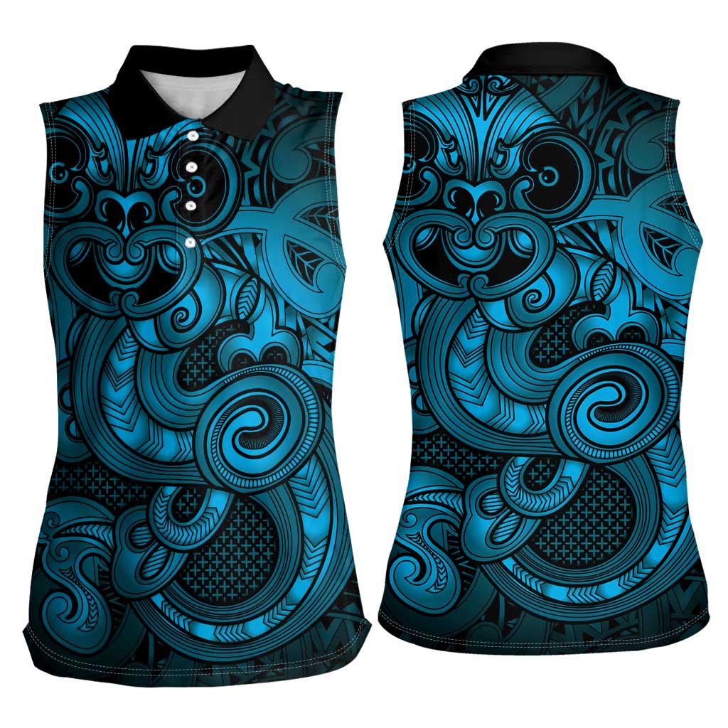 Aotearoa Maori Hei Tiki Women Sleeveless Polo Shirt Kikorangi Kowhaiwhai Puhoro Motif LT9 - Polynesian Pride