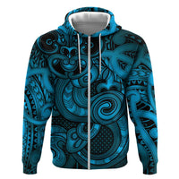 Aotearoa Maori Hei Tiki Zip Hoodie Kikorangi Kowhaiwhai Puhoro Motif LT9 Zip Hoodie Blue - Polynesian Pride
