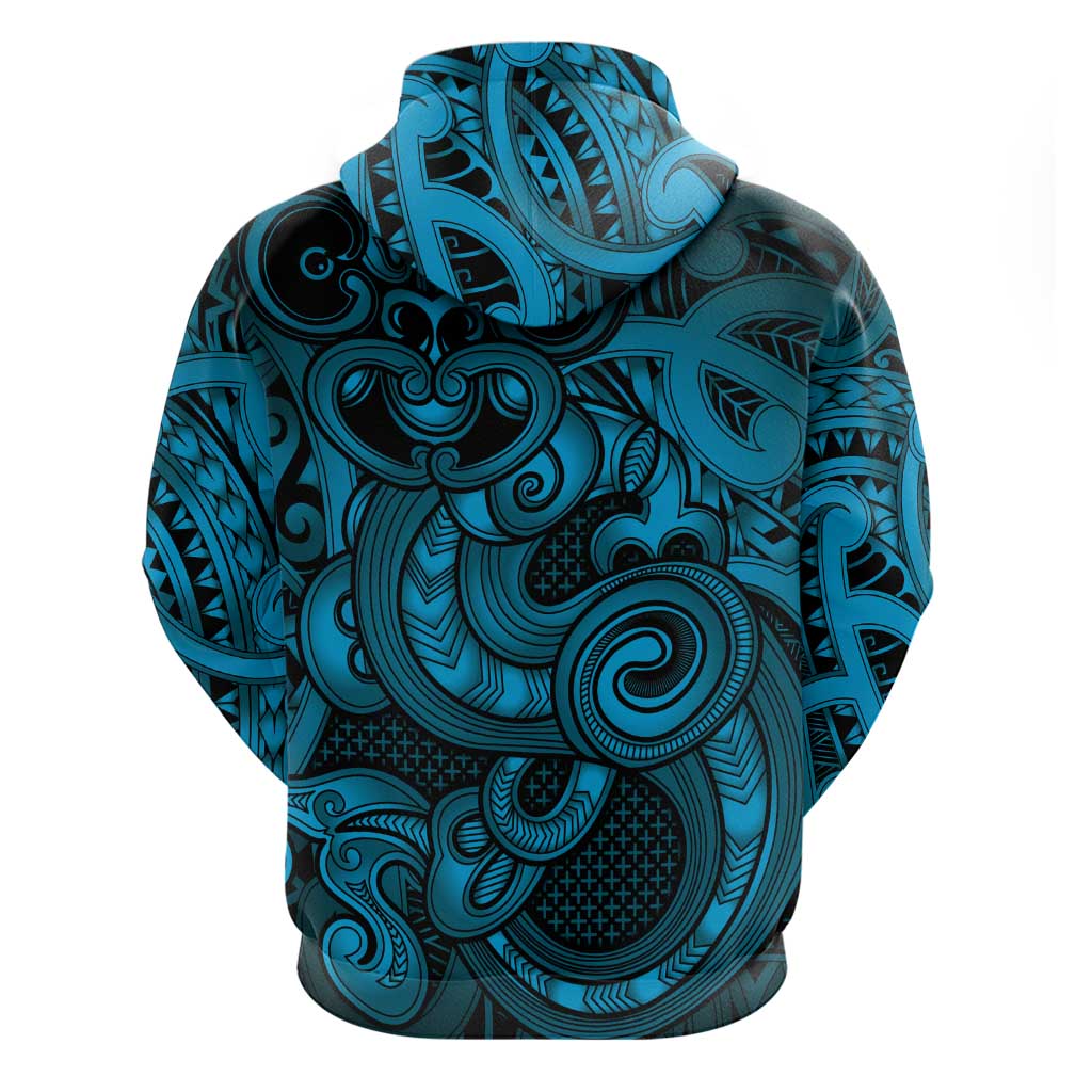 Aotearoa Maori Hei Tiki Zip Hoodie Kikorangi Kowhaiwhai Puhoro Motif LT9 - Polynesian Pride