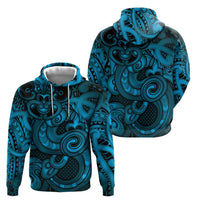 Aotearoa Maori Hei Tiki Zip Hoodie Kikorangi Kowhaiwhai Puhoro Motif LT9 - Polynesian Pride