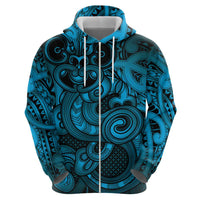 Aotearoa Maori Hei Tiki Zip Hoodie Kikorangi Kowhaiwhai Puhoro Motif LT9 - Polynesian Pride