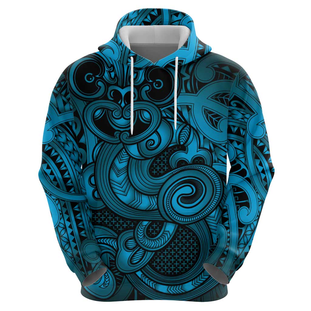 Aotearoa Maori Hei Tiki Zip Hoodie Kikorangi Kowhaiwhai Puhoro Motif LT9 - Polynesian Pride