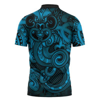 Aotearoa Maori Hei Tiki Zipper Polo Shirt Kikorangi Kowhaiwhai Puhoro Motif
