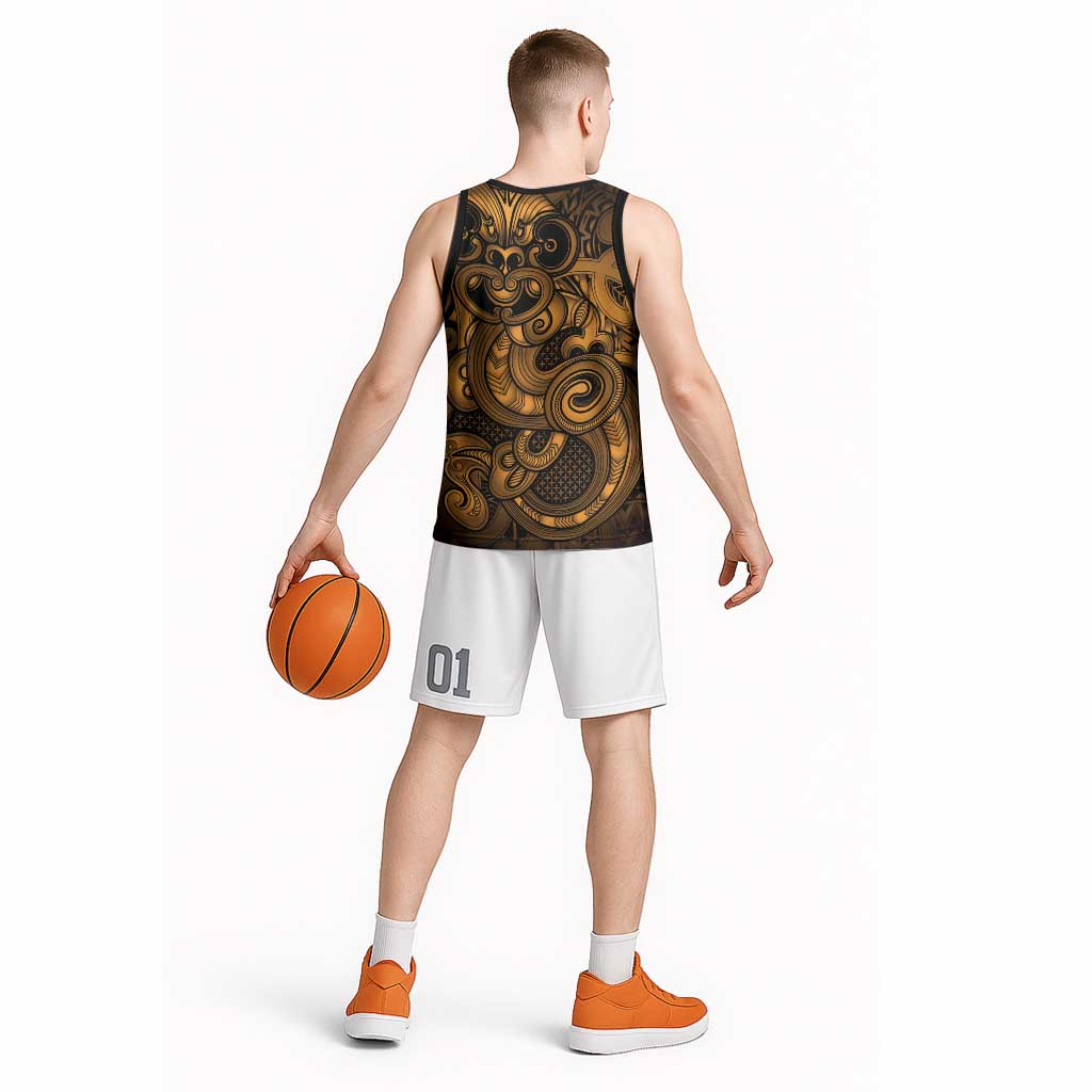 Aotearoa Maori Hei Tiki Basketball Jersey Koura Kowhaiwhai Puhoro Motif