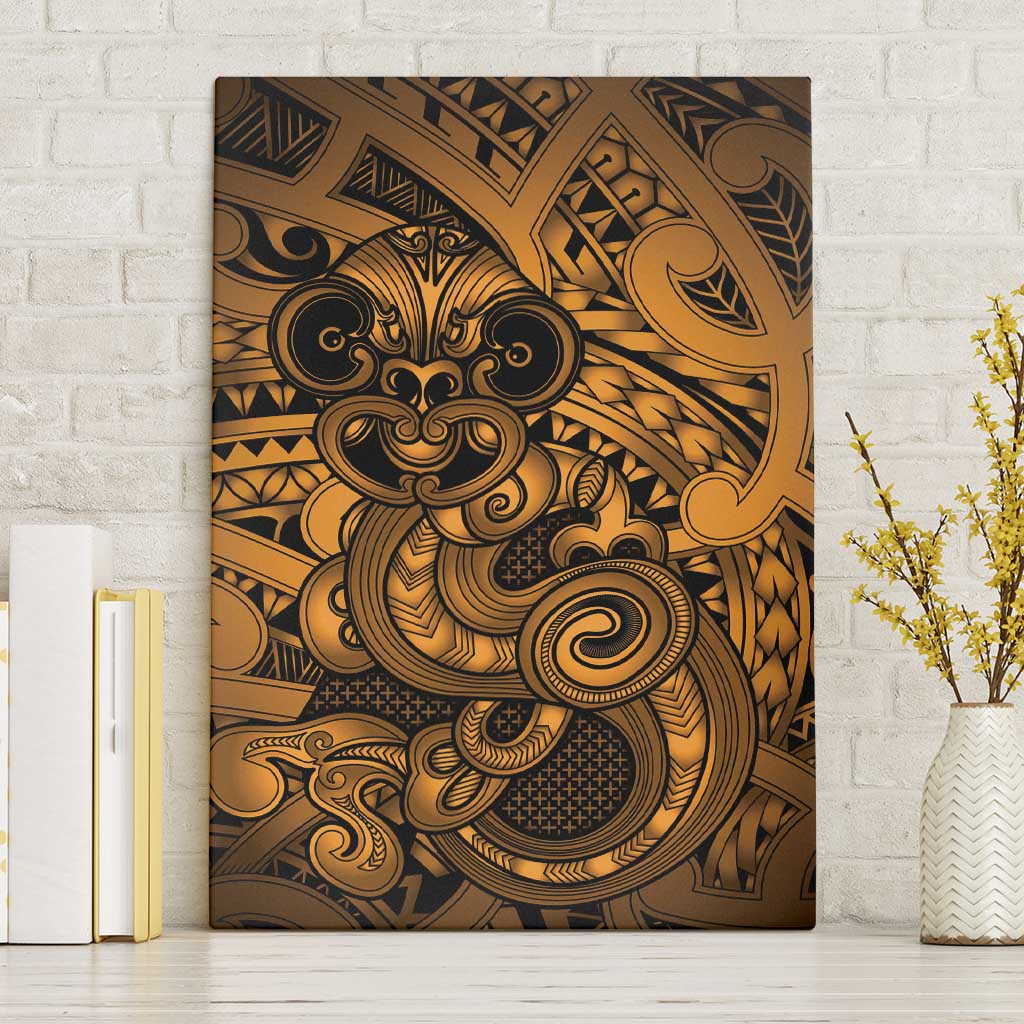 Aotearoa Maori Hei Tiki Canvas Wall Art Koura Kowhaiwhai Puhoro Motif LT9 Without Frame Gold - Polynesian Pride