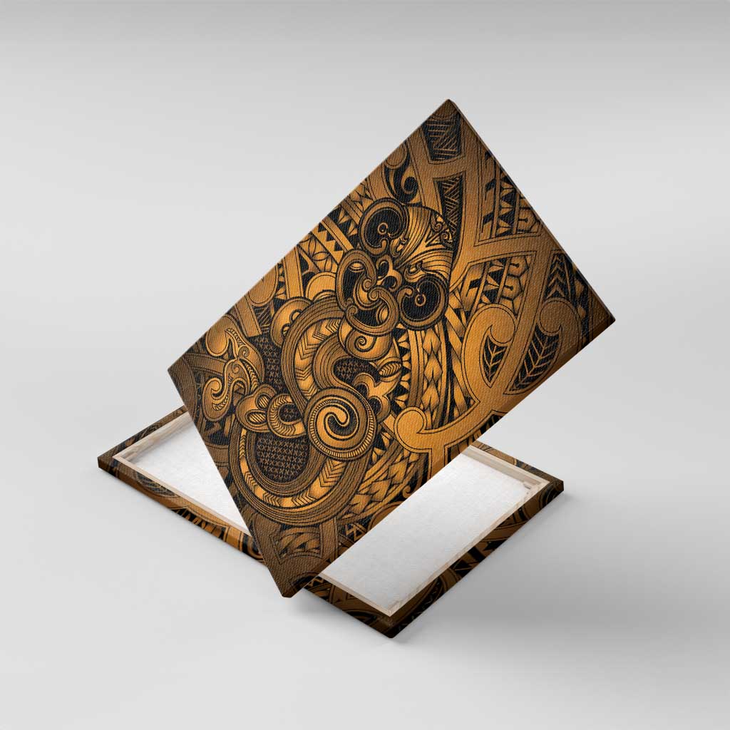 Aotearoa Maori Hei Tiki Canvas Wall Art Koura Kowhaiwhai Puhoro Motif LT9 With Frame Gold - Polynesian Pride