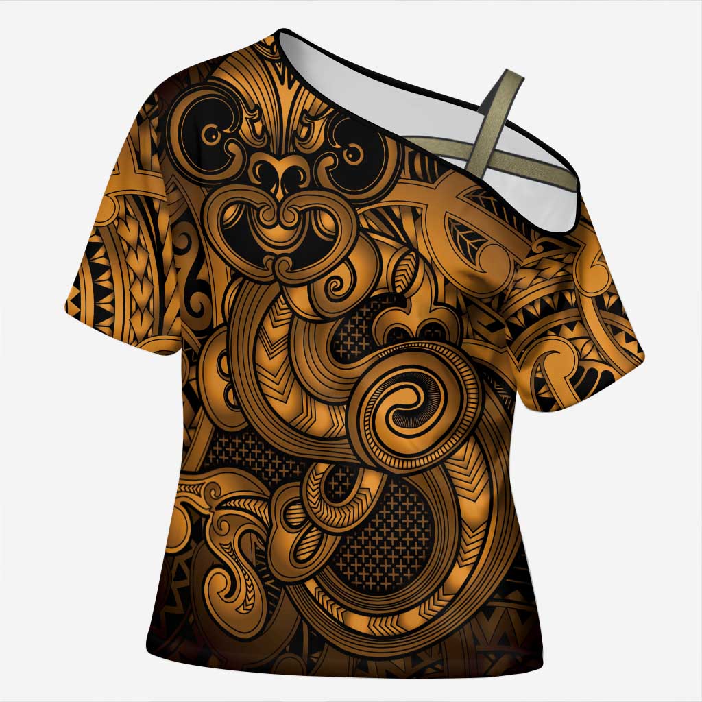 Aotearoa Maori Hei Tiki Cross Shoulder Shirt Koura Kowhaiwhai Puhoro Motif