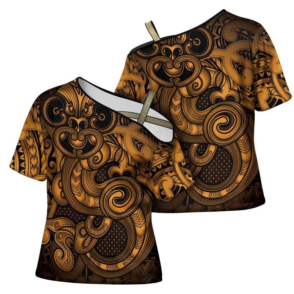 Aotearoa Maori Hei Tiki Cross Shoulder Shirt Koura Kowhaiwhai Puhoro Motif LT9 - Polynesian Pride