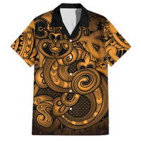 Aotearoa Maori Hei Tiki Family Matching Long Sleeve Bodycon Dress and Hawaiian Shirt Koura Kowhaiwhai Puhoro Motif LT9 Dad's Shirt - Short Sleeve Gold - Polynesian Pride