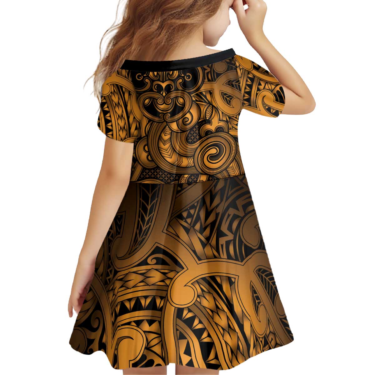 Aotearoa Maori Hei Tiki Kid Short Sleeve Dress Koura Kowhaiwhai Puhoro Motif