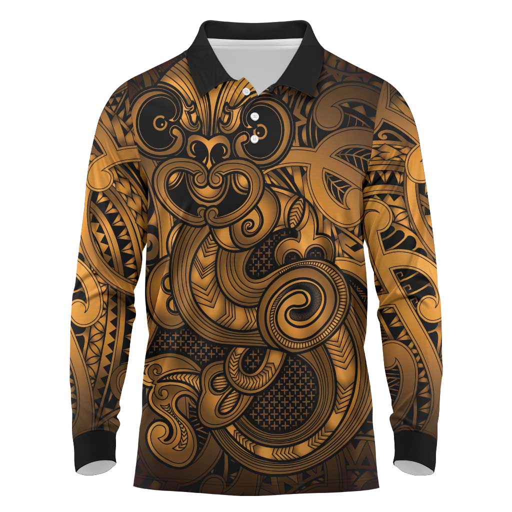 Aotearoa Maori Hei Tiki Long Sleeve Polo Shirt Koura Kowhaiwhai Puhoro Motif
