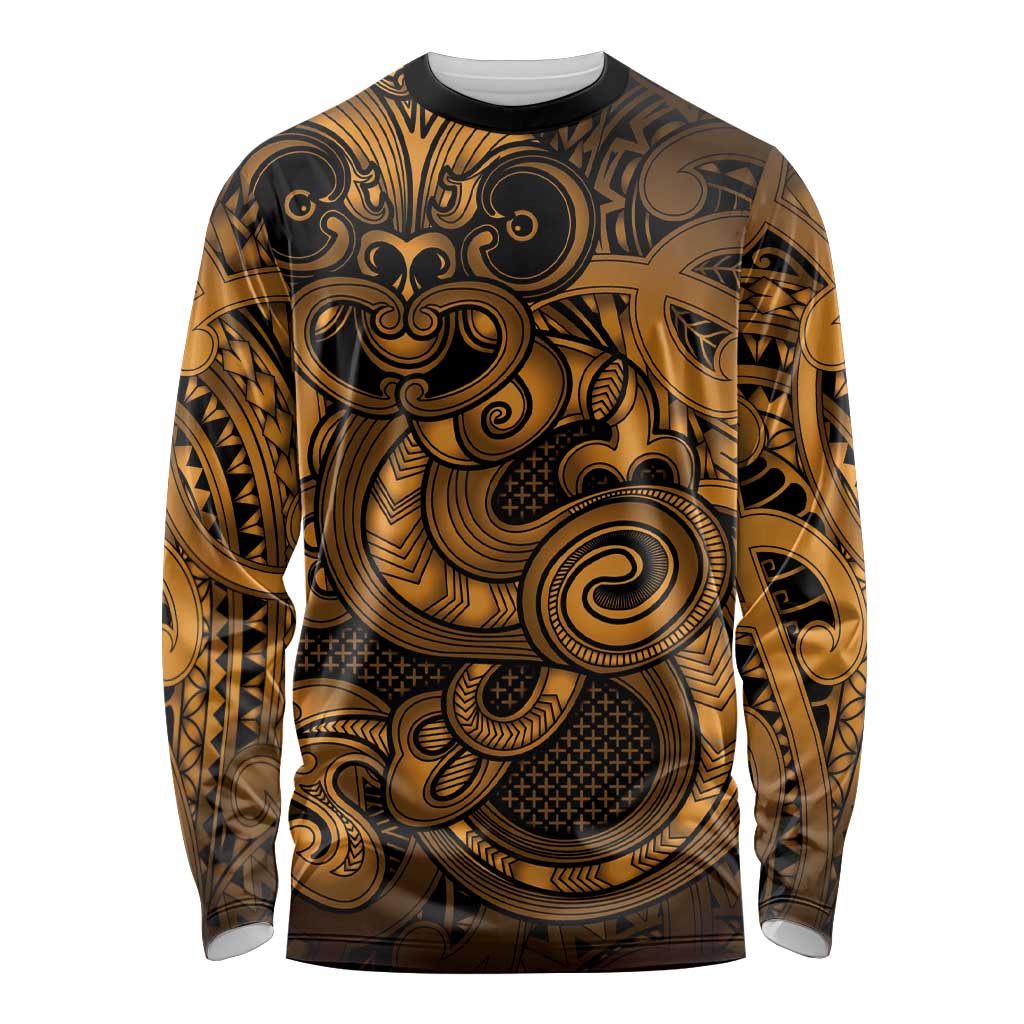 Aotearoa Maori Hei Tiki Long Sleeve Shirt Koura Kowhaiwhai Puhoro Motif LT9 Unisex Gold - Polynesian Pride