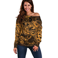 Aotearoa Maori Hei Tiki Off Shoulder Sweater Koura Kowhaiwhai Puhoro Motif