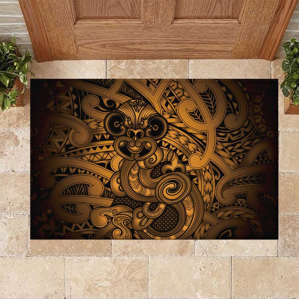 Aotearoa Maori Hei Tiki Rubber Doormat Koura Kowhaiwhai Puhoro Motif LT9 Gold - Polynesian Pride