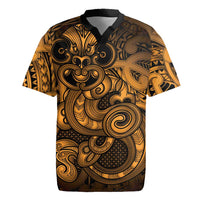 Aotearoa Maori Hei Tiki Rugby Jersey Koura Kowhaiwhai Puhoro Motif LT9 Gold - Polynesian Pride