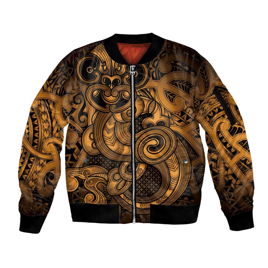 Aotearoa Maori Hei Tiki Sleeve Zip Bomber Jacket Koura Kowhaiwhai Puhoro Motif
