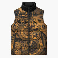 Aotearoa Maori Hei Tiki Sleeveless Puffer Jacket Koura Kowhaiwhai Puhoro Motif LT9 Unisex Gold - Polynesian Pride
