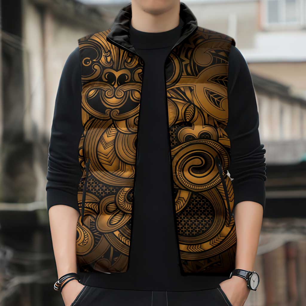 Aotearoa Maori Hei Tiki Sleeveless Puffer Jacket Koura Kowhaiwhai Puhoro Motif LT9 - Polynesian Pride