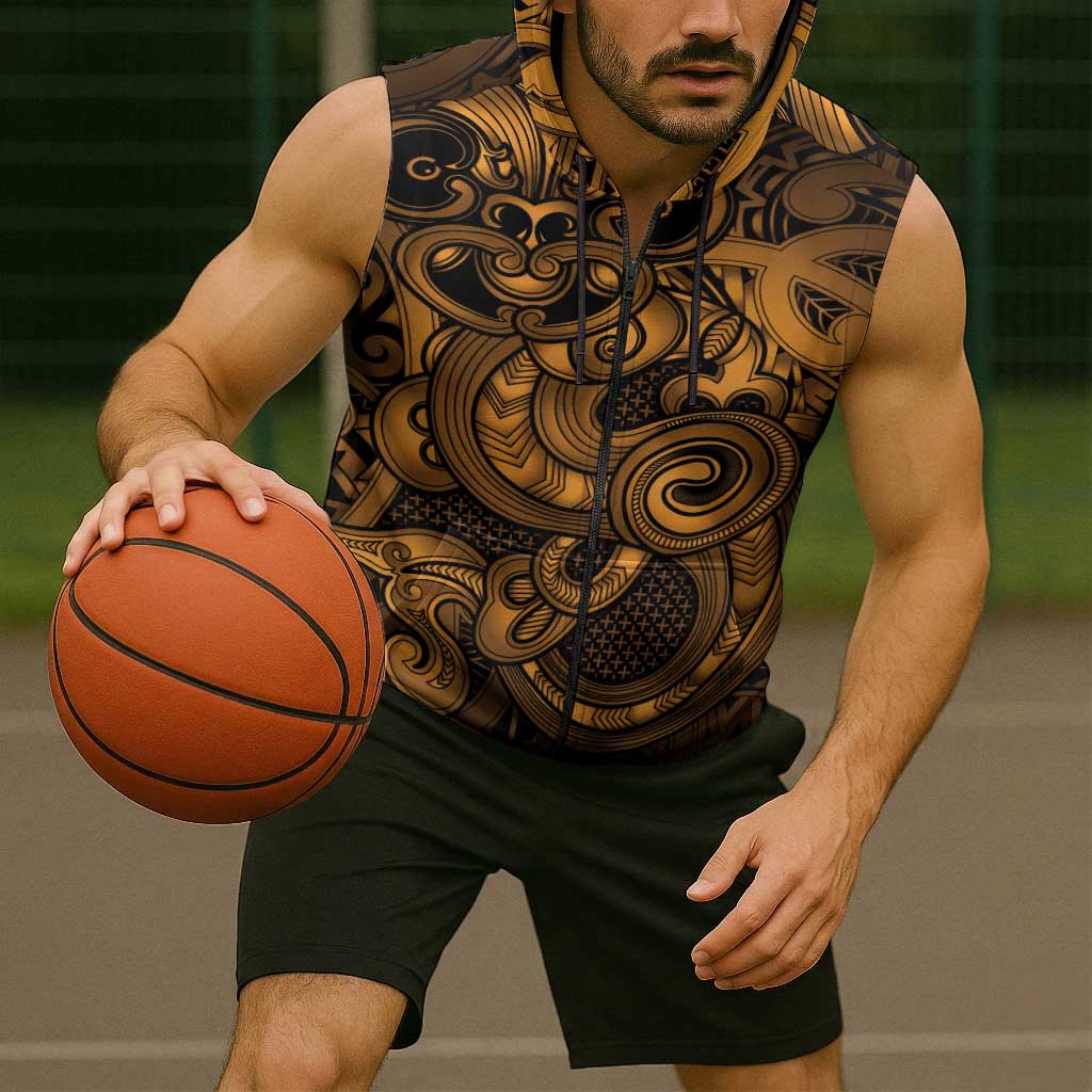 Aotearoa Maori Hei Tiki Sleeveless Zip Hoodie Koura Kowhaiwhai Puhoro Motif