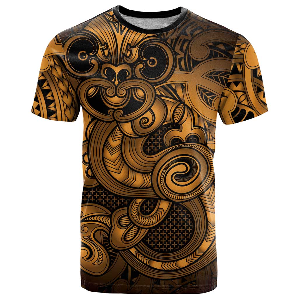 Aotearoa Maori Hei Tiki T Shirt Koura Kowhaiwhai Puhoro Motif LT9 Gold - Polynesian Pride