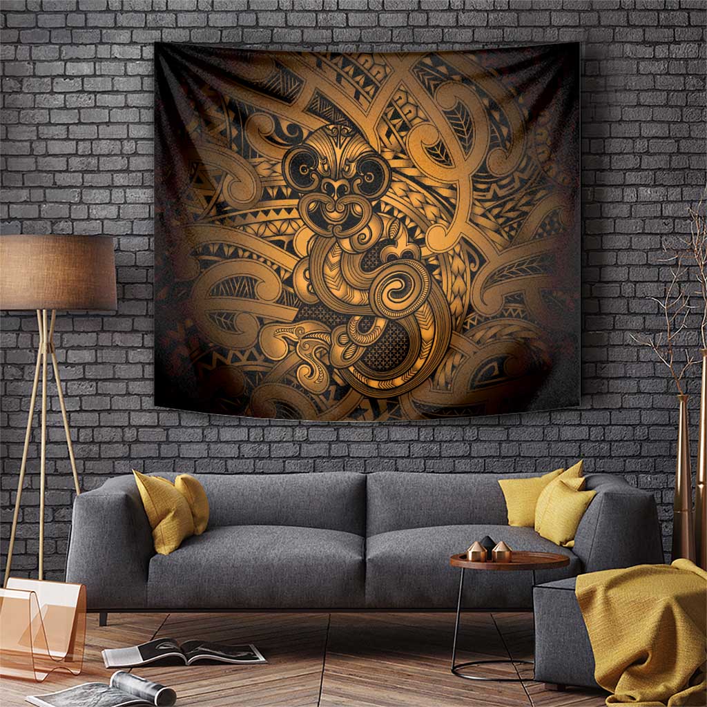 Aotearoa Maori Hei Tiki Tapestry Koura Kowhaiwhai Puhoro Motif LT9 Gold - Polynesian Pride