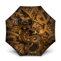 Aotearoa Maori Hei Tiki Umbrella Koura Kowhaiwhai Puhoro Motif LT9 One Size Folded 11.42 inch Opened Diameter 37.4 inch Gold - Polynesian Pride