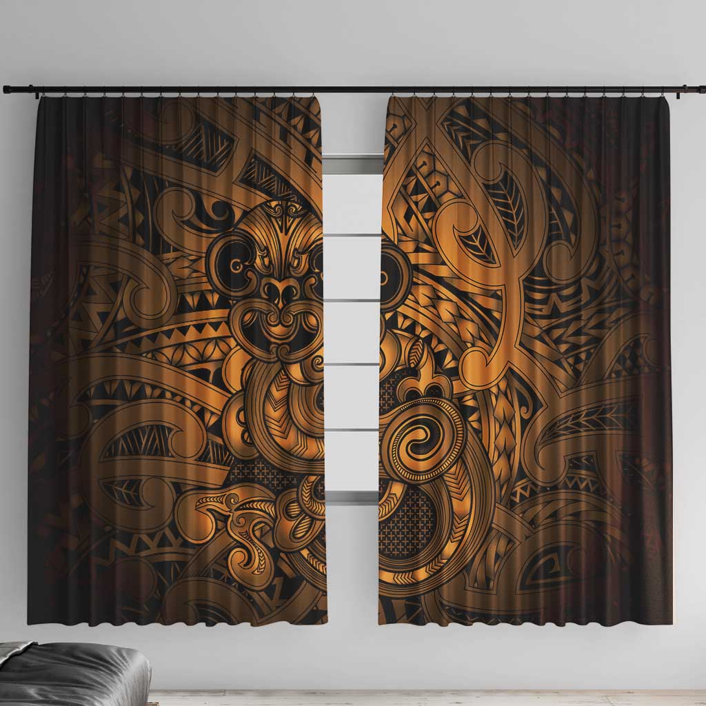 Aotearoa Maori Hei Tiki Window Curtain Koura Kowhaiwhai Puhoro Motif LT9 With Hooks Gold - Polynesian Pride