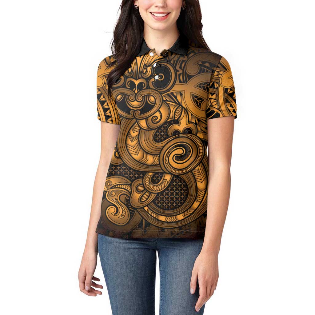 Aotearoa Maori Hei Tiki Women Polo Shirt Koura Kowhaiwhai Puhoro Motif