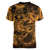 Aotearoa Maori Hei Tiki Women V-Neck T-Shirt Koura Kowhaiwhai Puhoro Motif