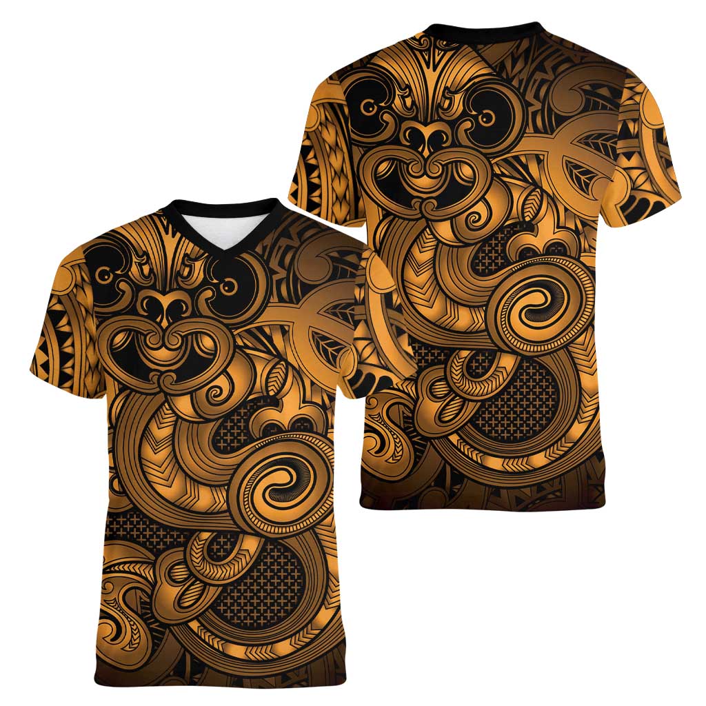 Aotearoa Maori Hei Tiki Women V-Neck T-Shirt Koura Kowhaiwhai Puhoro Motif