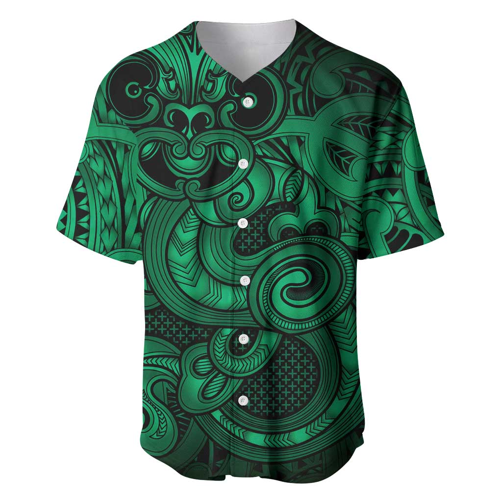 Aotearoa Maori Hei Tiki Baseball Jersey Kakariki Kowhaiwhai Puhoro Motif LT9 Green - Polynesian Pride