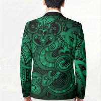 Aotearoa Maori Hei Tiki Blazer Kakariki Kowhaiwhai Puhoro Motif